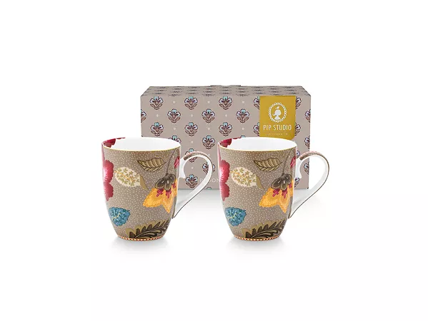 Komplet 2 kubków 0,35 L Pip Studio - Blooming Tales Fantasy Khaki 51.BTFK.002.590 Komplet 2 kubków 0,35 L Pip Studio - Blooming Tales Fantasy Khaki 51.BTFK.002.590