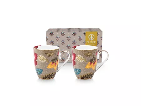 Komplet 2 kubków 0,35 L Pip Studio - Blooming Tales Fantasy Khaki 51.BTFK.002.590