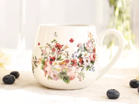 Kubek baryłka 0,43 L Duo - Vintage Flowers White 15.VIN-W.K43