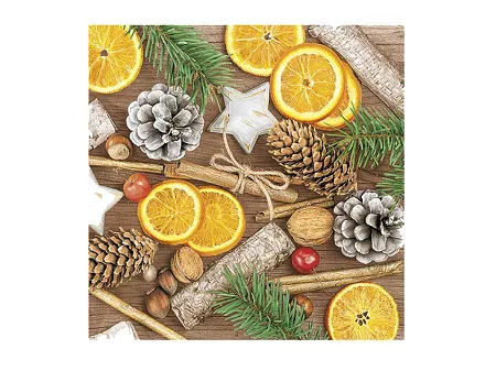 Serwetki 33 x 33 cm (20szt) Polmak - Maki zimowe dekoracje cynamon i orzechy 55.SL-GW-020601