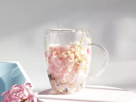 Szklanka termiczna z podwójną ścianką 0,3 L Ecarla - Hortensja Botanic Champagne 20.SZK207