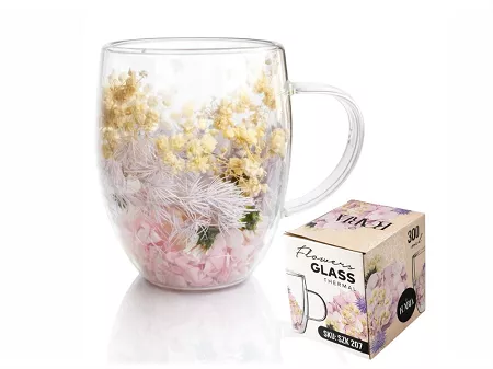 Szklanka termiczna z podwójną ścianką 0,3 L Ecarla - Hortensja Botanic Champagne 20.SZK207