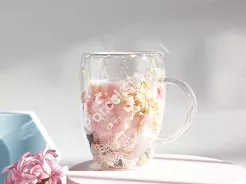 Szklanka termiczna z podwójną ścianką 0,3 L Ecarla - Hortensja Botanic Champagne 20.SZK207