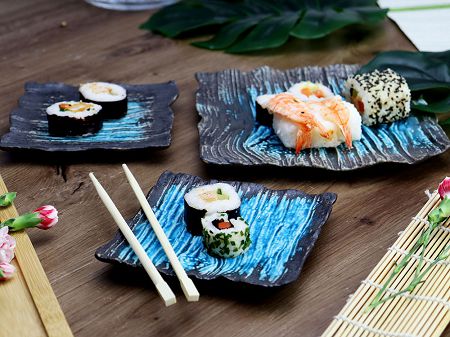 Komplet do sushi dla 2 osób (3 el.) Kera Ceramika - Moku Cristall Turkus
