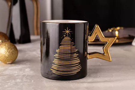 Kubek 0,35 L Altom Design - Golden Christmas Czarny Choinka Gwiazda 07.GC.K35-C