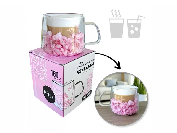 Szklanka termiczna z podwójną ścianką 0,18 L Ecarla - Hortensja Bloom Pink 20.SZK74 Szklanka termiczna z podwójną ścianką 0,18 L Ecarla - Hortensja Bloom Pink 20.SZK74