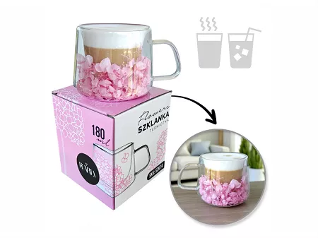 Szklanka termiczna z podwójną ścianką 0,18 L Ecarla - Hortensja Bloom Pink 20.SZK74