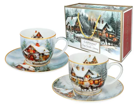 Komplet 2 filiżanek ze spodkami 0,25 l Carmani - Zimowa Idylla 33.219-9106