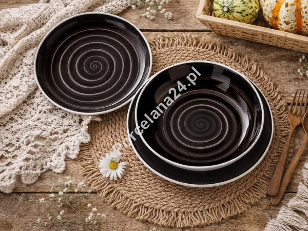 Komplet talerzy na 6 osób (18 el.) Chodzież - City Ślimak Czarny (CT31) Komplet talerzy na 6 osób (18 el.) Chodzież - City Ślimak Czarny (CT31)