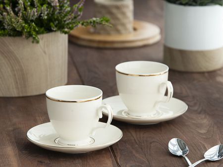 Filiżanka ze spodkiem 0,22 L / 15 cm Karolina - MariaPaula Ecru Złota Linia 23011 (Klasyka)