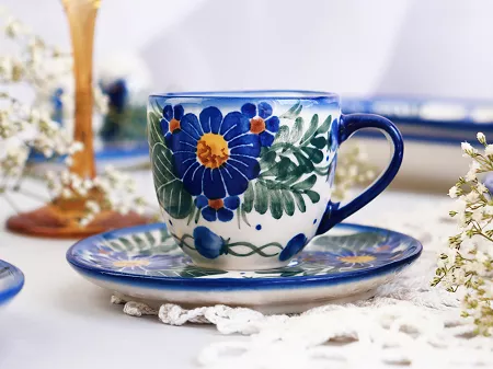 Filiżanka ze spodkiem do espresso 0,11 L / 12,5 cm Bolesławiec - Kwiaty Kuleszy gat. I