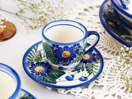Filiżanka ze spodkiem do espresso 0,11 L / 12,5 cm Bolesławiec - Kwiaty Kuleszy gat. I