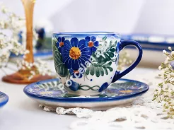 Filiżanka ze spodkiem do espresso 0,11 L / 12,5 cm Bolesławiec - Kwiaty Kuleszy