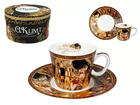 Filiżanka ze spodkiem do espresso 0,1 L Carmani - Gustav Klimt, Pocałunek 33.532-0750