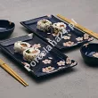 Zestaw do sushi dla 2 osób (4 el.) z pałeczkami Tokyo Design Studio - Sakura Navy 33759