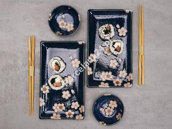 Zestaw do sushi dla 2 osób (4 el.) z pałeczkami Tokyo Design Studio - Sakura Navy 33759 Zestaw do sushi dla 2 osób (4 el.) z pałeczkami Tokyo Design Studio - Sakura Navy 33759