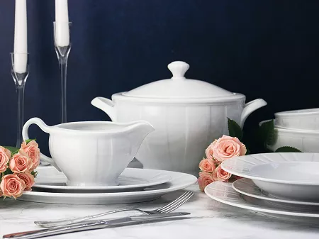 Serwis obiadowy na 12 osób (43 el.) Ćmielów - Oktawa biała 0001