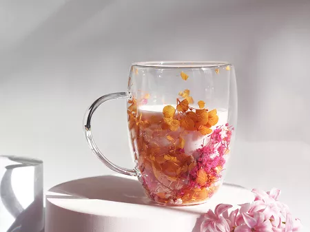 Szklanka termiczna z podwójną ścianką 0,3 L Ecarla - Hortensja Botanic Amber 20.SZK196