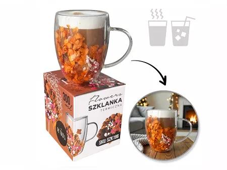 Szklanka termiczna z podwójną ścianką 0,3 L Ecarla - Hortensja Botanic Amber 20.SZK196