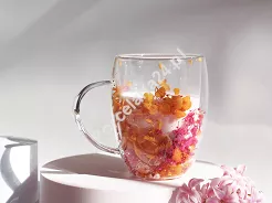 Szklanka termiczna z podwójną ścianką 0,3 L Ecarla - Hortensja Botanic Amber 20.SZK196