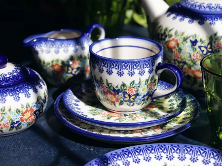 Garnitur do kawy na 6 osób (21el.) Bolesławiec - Kwiatowy Ogród