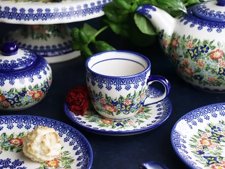 Filiżanka ze spodkiem 0,22 L / 14 cm Bolesławiec - Kwiatowy Ogród