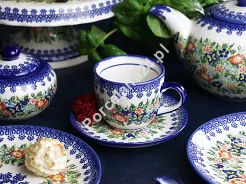 Filiżanka ze spodkiem 0,22 L / 14 cm Bolesławiec - Kwiatowy Ogród