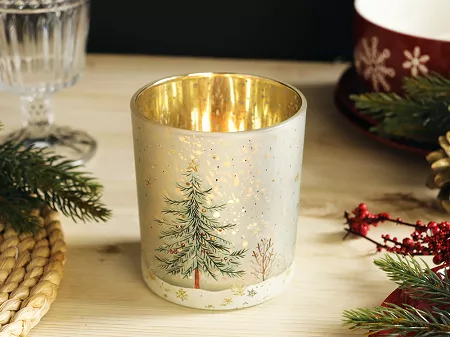 Świecznik szklany 8 cm Altom Design - Choinki biały 07.CHR.1630