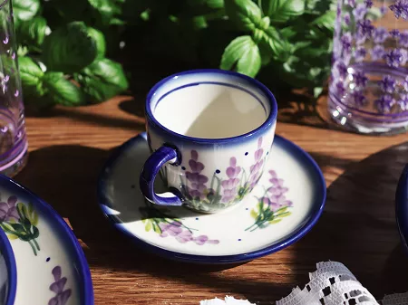 Filiżanka ze spodkiem do espresso 0,11 L / 12,5 cm Bolesławiec - Lawendowy Zakątek