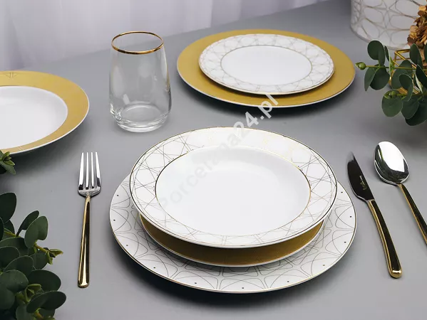 Komplet talerzy na 6 osób (18 el.) Ćmielów - Jenny Solaris White - Gold Komplet talerzy na 6 osób (18 el.) Ćmielów - Jenny Solaris White - Gold