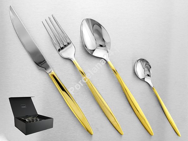 Komplet sztućców 65 cz. na 12 osób Hisar - Mercury Gold (4.0/3.0mm) złocone Komplet sztućców 65 cz. na 12 osób Hisar - Mercury Gold (4.0/3.0mm) złocone