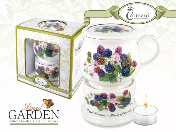 Kubek 0,4 L z pokrywką i podgrzewaczem Carmani -  Royal Garden Jeżyna 33. 015-0022 Kubek 0,4 L z pokrywką i podgrzewaczem Carmani -  Royal Garden Jeżyna 33. 015-0022