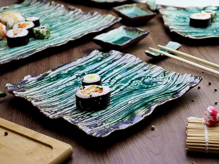 Komplet do sushi dla 6 osób (19 el.) Kera Ceramika - Moku Cristall Szmaragd