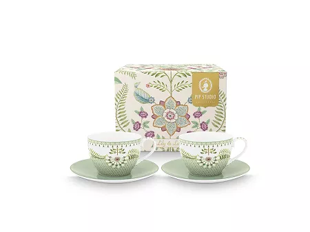 Komplet 2 filiżanek ze spodkiem 0,3 L Pip Studio - Lily & Lotus Light Green 51.L&LLG.004.204