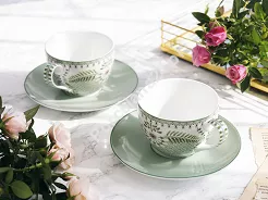Komplet 2 filiżanek ze spodkiem 0,3 L Pip Studio - Lily & Lotus Light Green 51.L&LLG.004.204