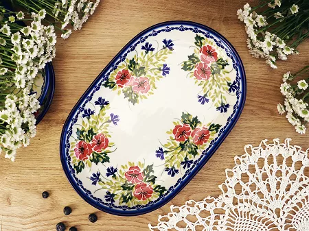 Półmisek owalny 33 cm Bolesławiec - Maki Smolińskiej gat. I