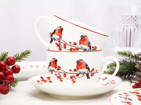 Komplet filiżanek ze spodkami 0,27 l / 15 cm (2 szt.)  Duo - Christmas Birds 3 15.CHBI3.K2FS