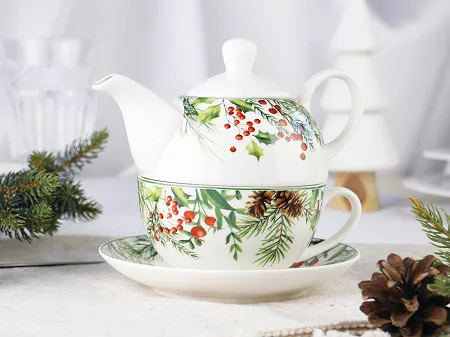 Filiżanka ze spodkiem  0,3 l / 15 cm i z dzbankiem 0,45 l  Duo  - Christmas Leaves 15.CHLE.KDH