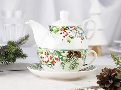 Filiżanka ze spodkiem  0,3 l / 15 cm i z dzbankiem 0,45 l  Duo  - Christmas Leaves 15.CHLE.KDH