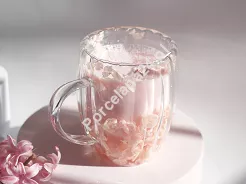 Szklanka termiczna ryflowana z podwójną ścianką 0,3 L Ecarla - Hortensja Bloom Peach 20.SZK157