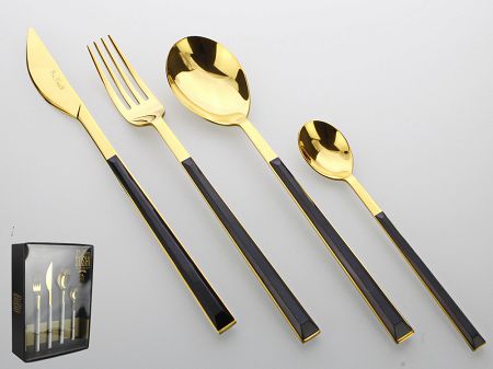 Komplet sztućców 24 cz. na 6 osób PINTI1929 - Sushi Anniversary Gold&Black (2,5 mm) - pudełko 23.17Z0.K091.K24