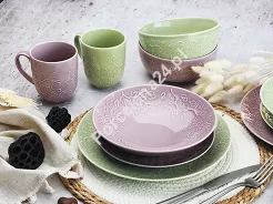 Serwis obiadowo-herbaciany na 6 osób (26 el) Lubiana - Hanami Pistacjowa Zieleń / Pudrowy Róż