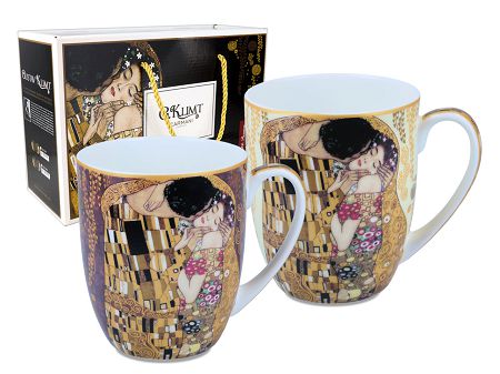 Komplet 2 kubków 0,45 L Carmani - Gustav Klimt The Kiss brązowe/kremowe tło 33.532-7404