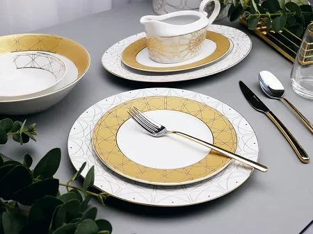 Serwis obiadowy na 6 osób (24 el) Ćmielów - Jenny Solaris White - Gold