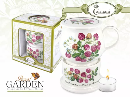 Kubek 0,4 L z pokrywką i podgrzewaczem Carmani -  Royal Garden Malina 33. 015-0025