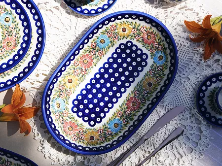 Półmisek owalny 36 cm Bolesławiec - Rajska Łąka gat. I