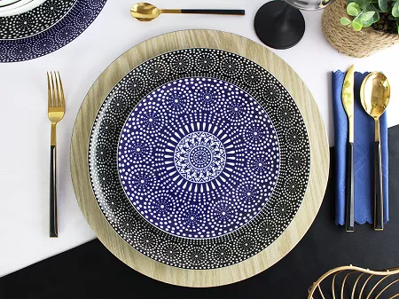 Serwis obiadowo - kawowy na 6 osób (30 el.) Bogucice - Mix Iva Black & Blue