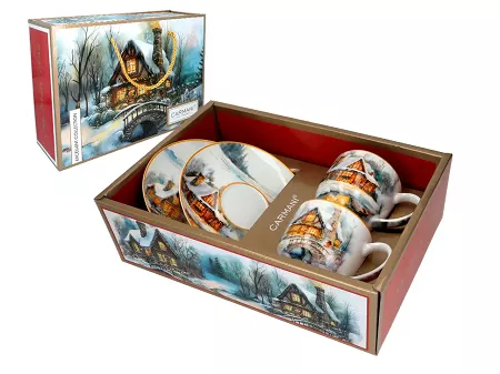 Komplet 2 filiżanek ze spodkami 0,25 l Carmani - Dom w objęciach zimy 33.219-9108