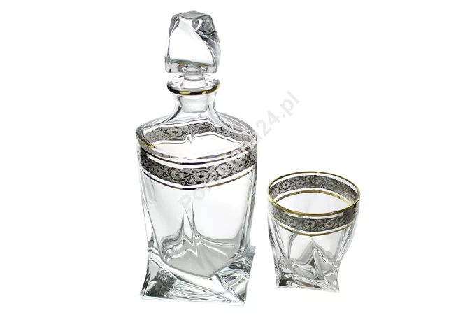 Kpl. szklanek do whisky 0,34 L (6szt) + karafka 0,85L (1szt) Bohemia - QUADRO Złoto Platyna 4SB.QUZ.949186 Kpl. szklanek do whisky 0,34 L (6szt) + karafka 0,85L (1szt) Bohemia - QUADRO Złoto Platyna 4SB.QUZ.949186
