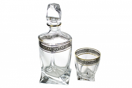 Kpl. szklanek do whisky 0,34 L (6szt) + karafka 0,85L (1szt) Bohemia - QUADRO Złoto Platyna 4SB.QUZ.949186